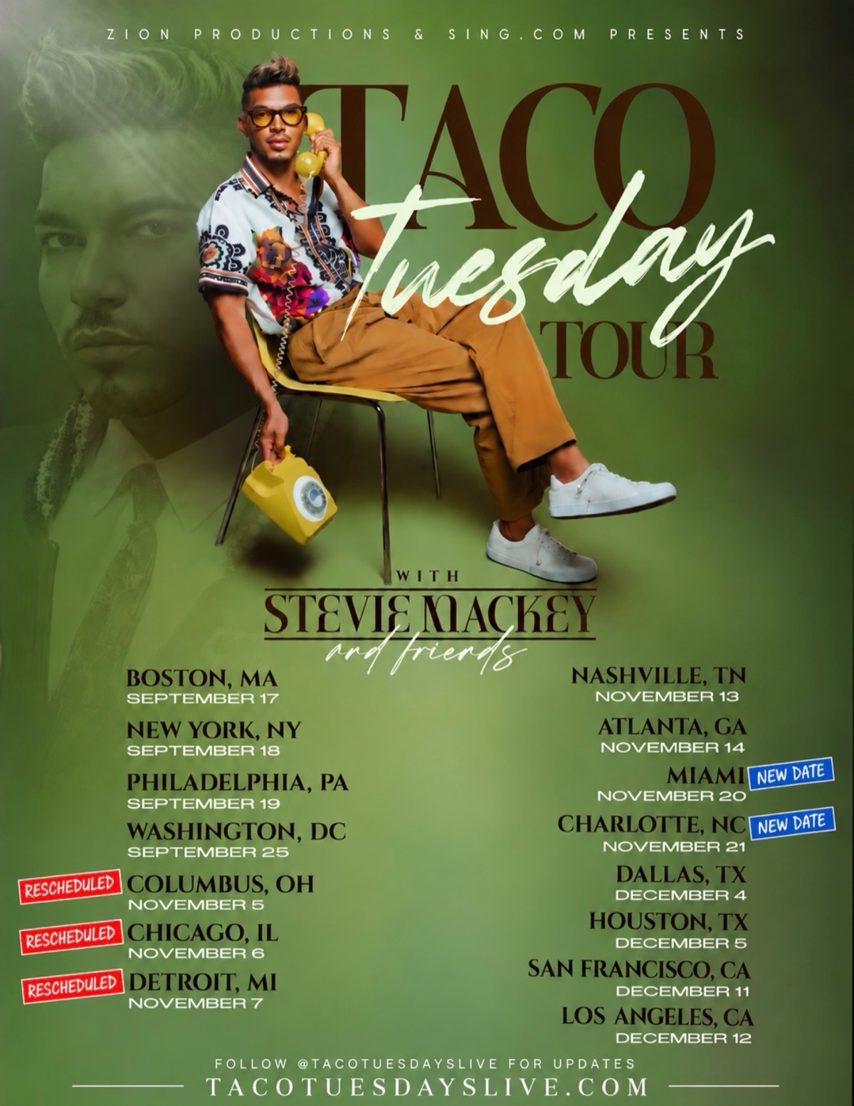 Taco Tuesday Tour poster, Stevie Mackey and friends, 15 cities